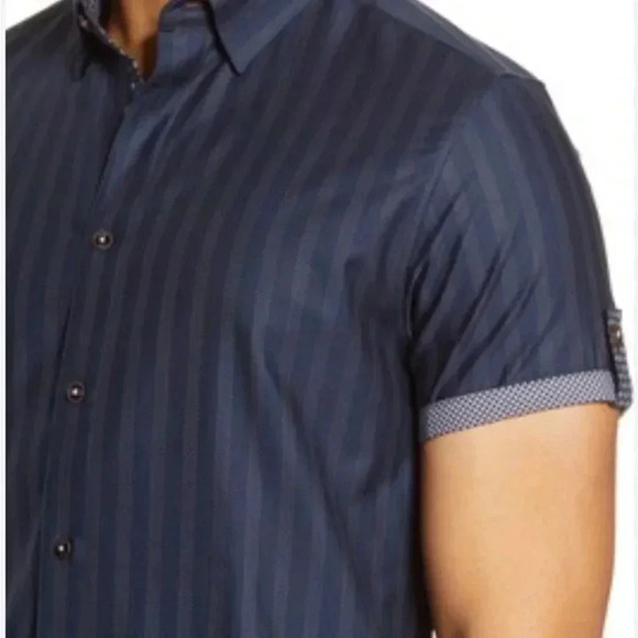 Ted baker handeez slim fit stripe short sleeve  button up shirt - Picture 1 of 12
